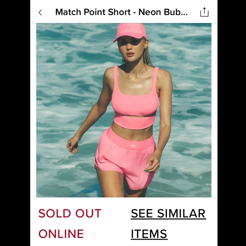 ALO YOGA Bubblegum Pink MATCH POINT SHORTS NWT AUTHENTIC SAME DAY SHIP - Picture 2 of 9